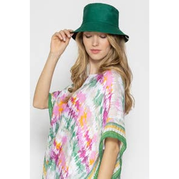 Solid Color Cotton Bucket Hat Green - Picture 2 of 3